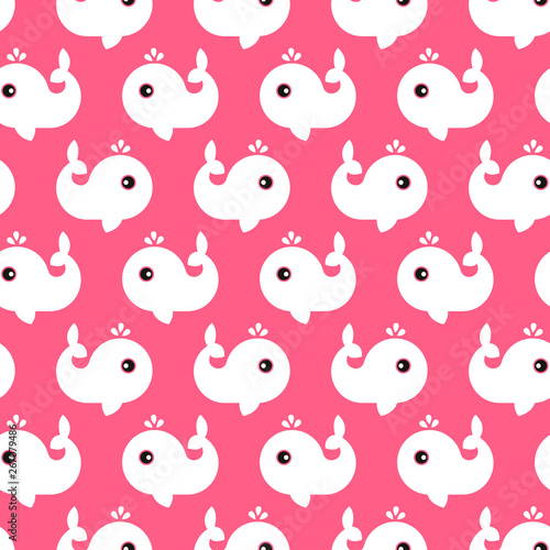 Seamless children's pattern. A lot of little whales on a white background. Pattern Vector illustration