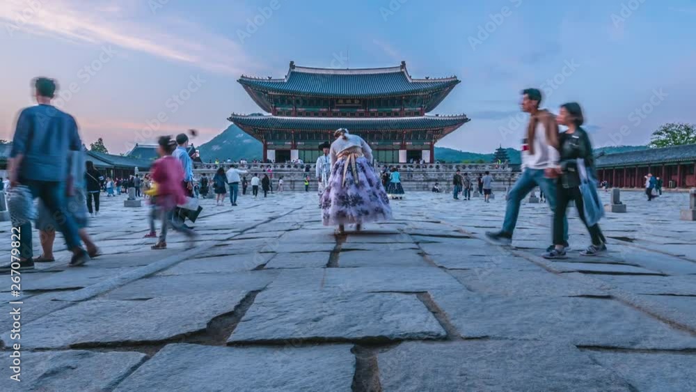 Seoul city timelapse at Gyeongbokgung Palace, Seoul, South Korea 4K Time lapse
