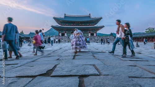 Seoul city timelapse at Gyeongbokgung Palace, Seoul, South Korea 4K Time lapse