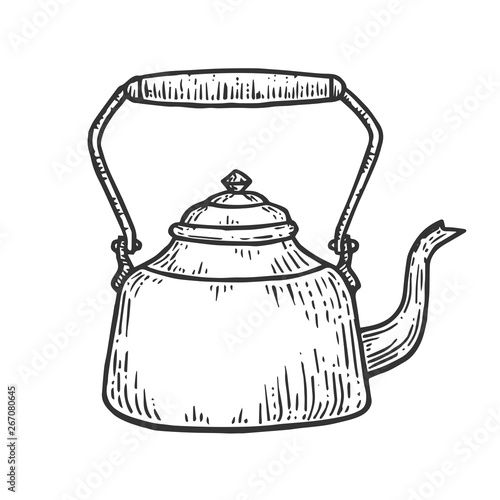 Old teapot kettle sketch engraving vector illustration. Scratch board style imitation. Hand drawn image.