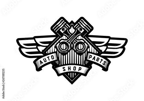 Auto parts store, car logo, emblem. Vector illustration.
