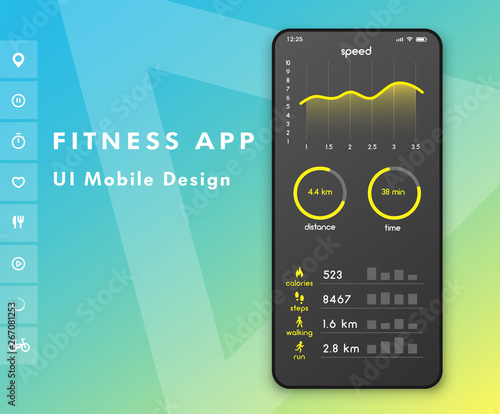 Fitness app. Parameter monitor. UI design concept with web elements. Vector illustration.