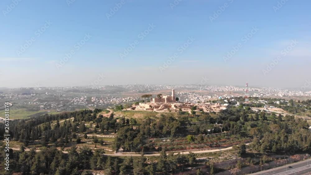 Prophet Nebi samuel national park Aerial View Daylight drone shot of nebi samuel national park near Jerusalem Prophet Nebi samuel national park Aerial View Daylight drone shot of nebi samuel national park near Jerusalem
