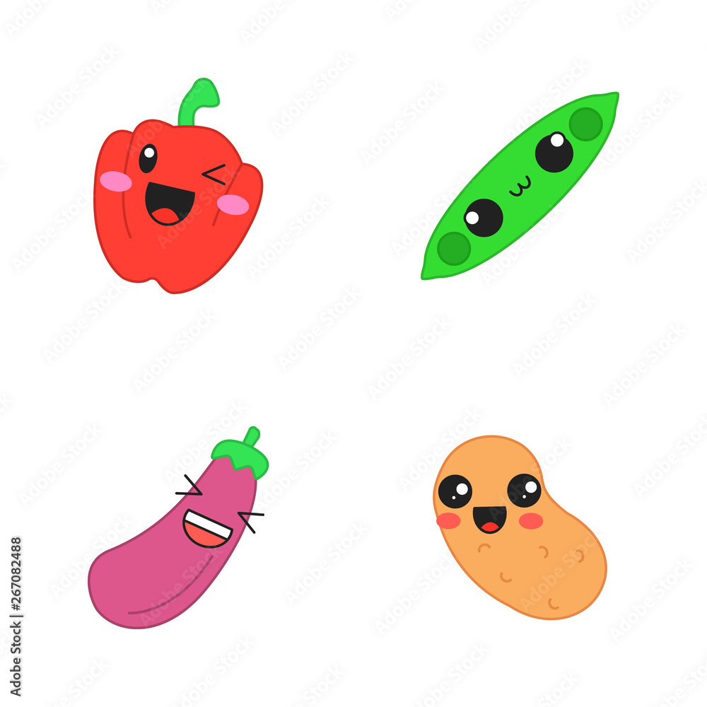 Vegetables cute kawaii vector characters Vegetables cute kawaii vector characters