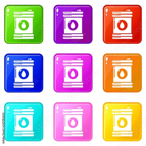 Oil icons set 9 color collection isolated on white for any design