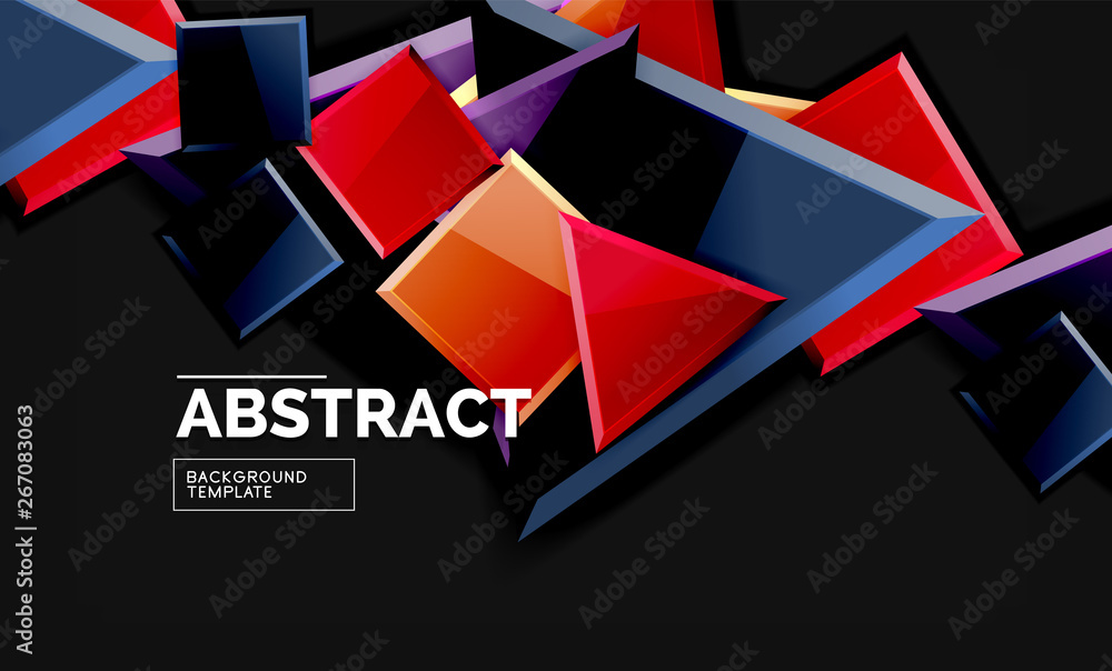 Glossy mosaic style geometric shapes - squares and triangles on black Glossy mosaic style geometric shapes - squares and triangles on black