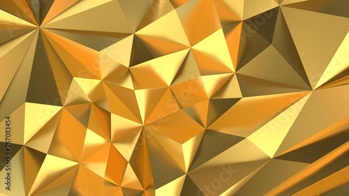 Gold Low poly triangle  trigon  triangular  background. abstract golden geometric crystals. Minimal quartz  stone  gems.