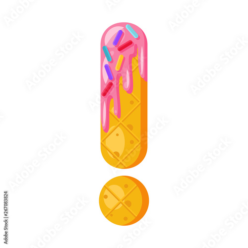 Donut cartoon exclamation mark symbol vector illustration
