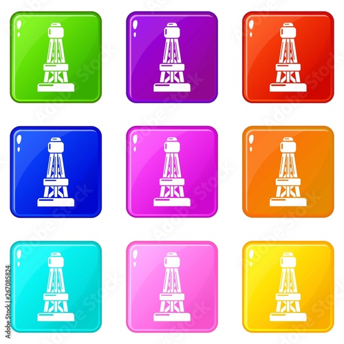 Power line icons set 9 color collection isolated on white for any design