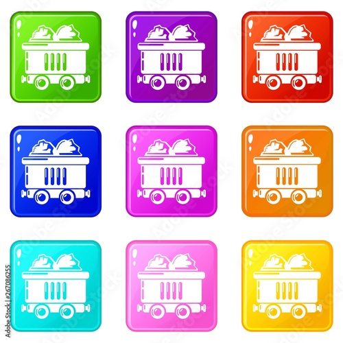 Coal car icons set 9 color collection isolated on white for any design