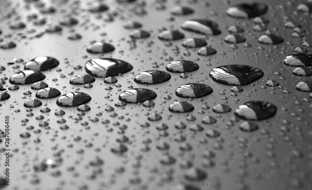 Close up water drops on metal surface can be used for web design Close up water drops on metal surface can be used for web design