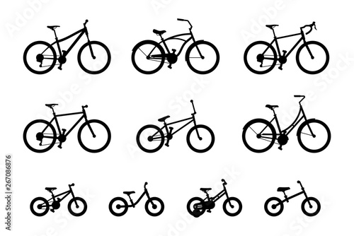 Set of different bicycles. isolated on white background