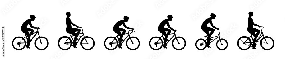 Fototapeta premium Set of Men riding bicycles. isolated on white background