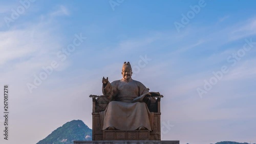Timelapse of King Sejong Monument at Gwanghwamun Square in Seoul, South Korea