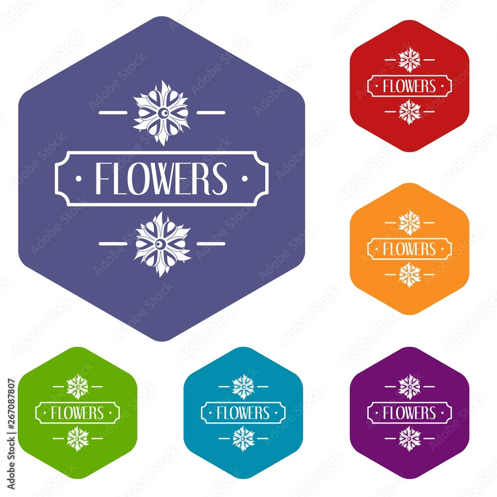 Obraz premium Flower icons vector colorful hexahedron set collection isolated on white 