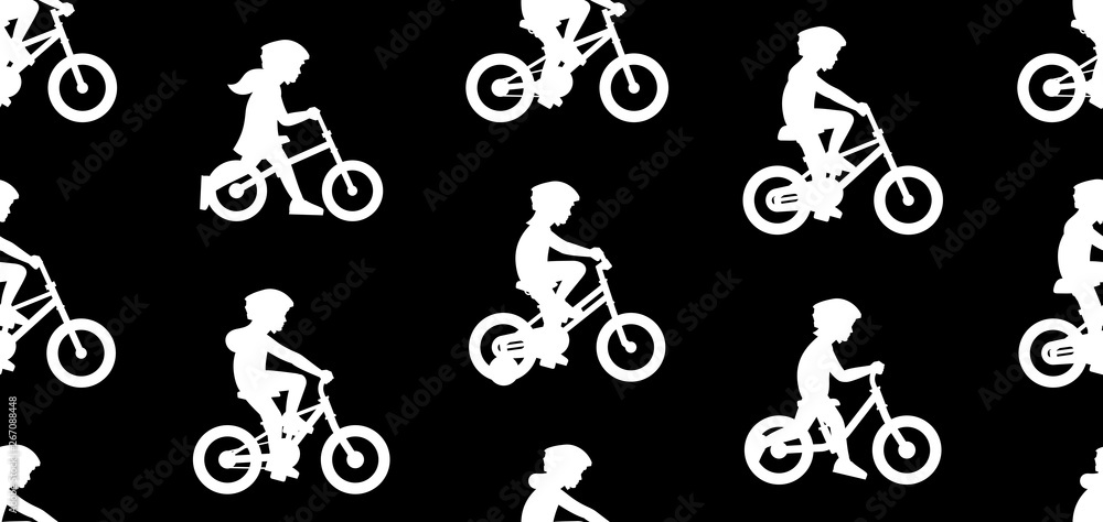Seamless pattern with Girls riding bike. isolated on black background Seamless pattern with Girls riding bike. isolated on black background