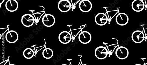 Seamless pattern with bicycles. isolated on black background