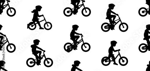 Seamless pattern with Girls riding bike. isolated on white background