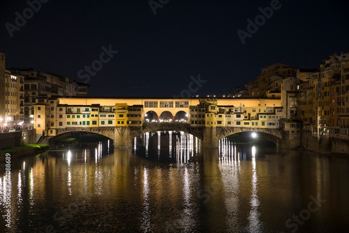 Romantic Night view over the Arno River in Florence with Ponte Vecchio