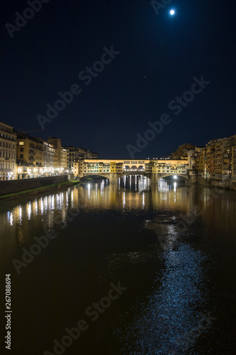Romantic Night view over the Arno River in Florence with Ponte Vecchio © Melanie