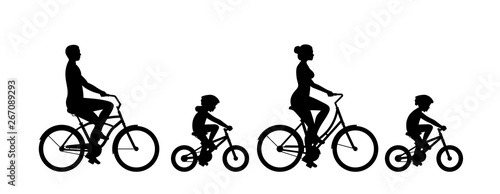 Fototapeta Naklejka Na Ścianę i Meble -  Happy family riding bicycle together. Group of people riding bikes. isolated on white background