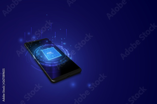 eSIM card chip sign. Embedded SIM concept. New mobile communication technology. Futuristic projection sim card. vector illustration