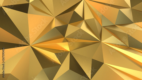 Gold Low poly triangle, trigon, triangular background. abstract golden geometric crystals. Minimal quartz, stone, gems.