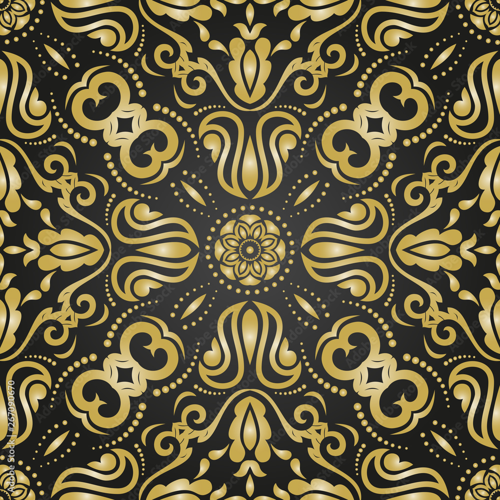 Orient vector classic black and golden pattern. Seamless abstract background with vintage elements. Orient background. Ornament for wallpaper and packaging Orient vector classic black and golden pattern. Seamless abstract background with vintage elements. Orient background. Ornament for wallpaper and packaging
