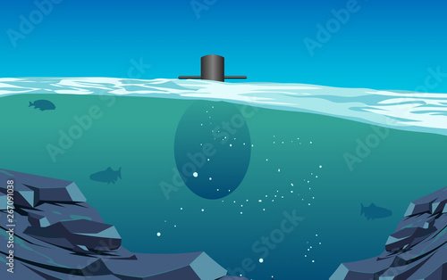 Submarine at underwater in the the ocean
