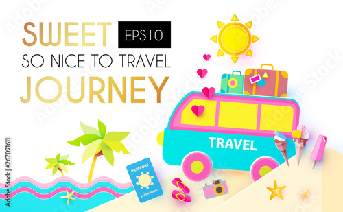 Sweet Journey. Vacation and Travel Design Template. Papercraft.
