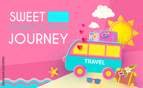 Sweet Journey. Vacation and Travel Design Template. Papercraft.