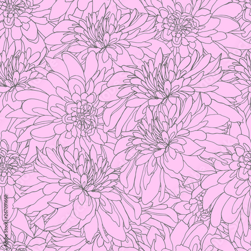 Seamless pattern with rose chrysanthemums. Endless texture for design. Vector background with chrysanthemums for your greeting cards, fabric design, wedding announcements.