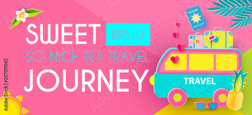 Sweet Journey. Vacation and Travel Design Template. Papercraft.