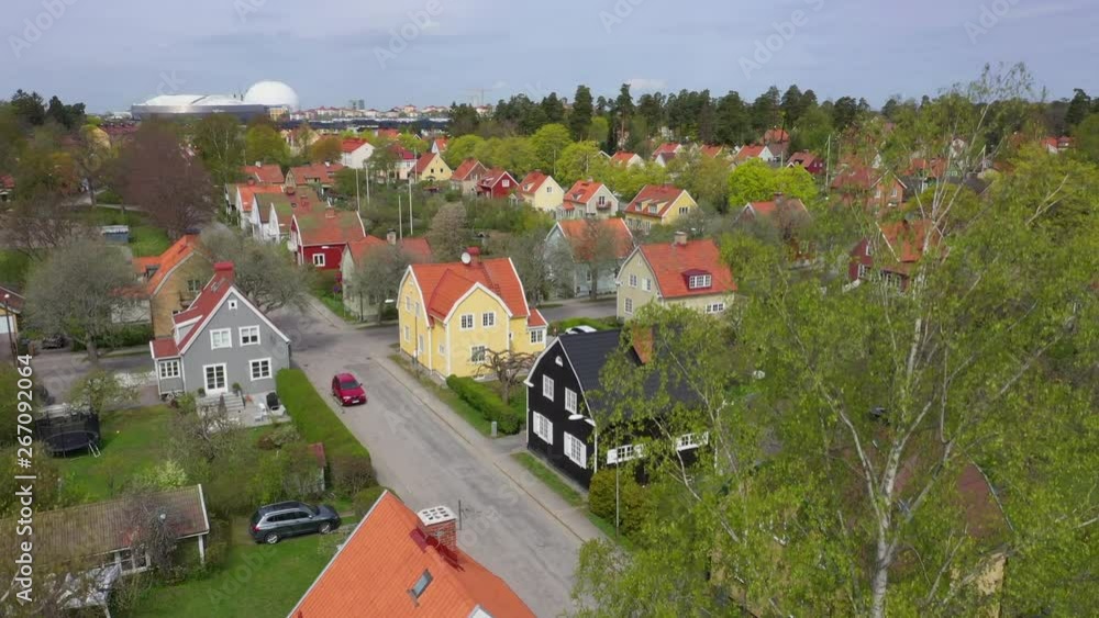 Aerial view of villa suburb in Stockholm, Sweden