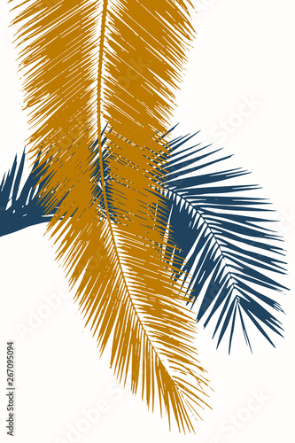 ct grunge vector background. Color composition of overlapping palm leaves.