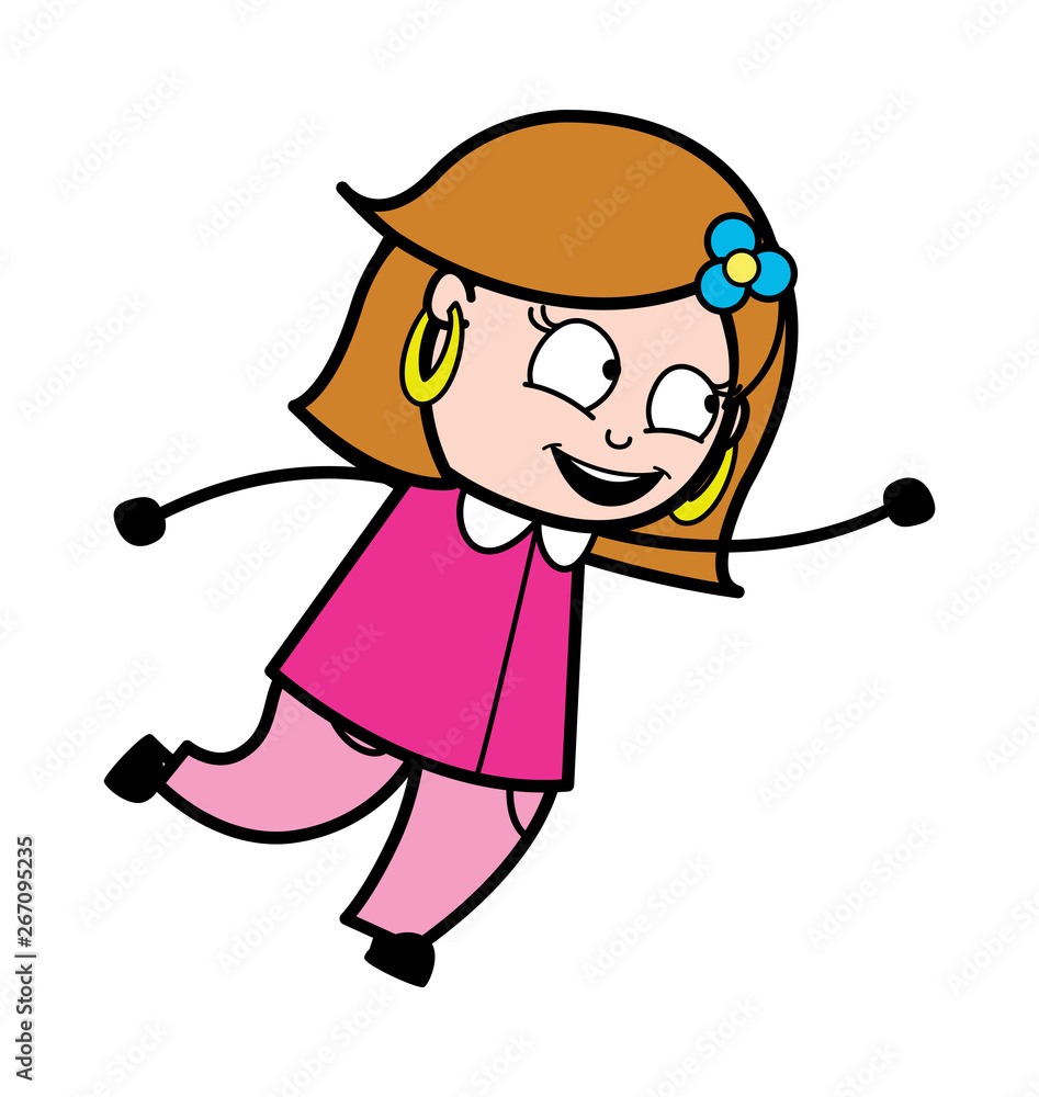 Trying to Fly - Retro Cartoon Female Housewife Mom Vector Illustration Trying to Fly - Retro Cartoon Female Housewife Mom Vector Illustration