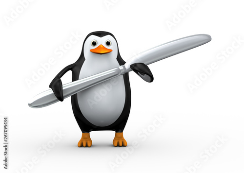 3d penguin holding large table knife photo