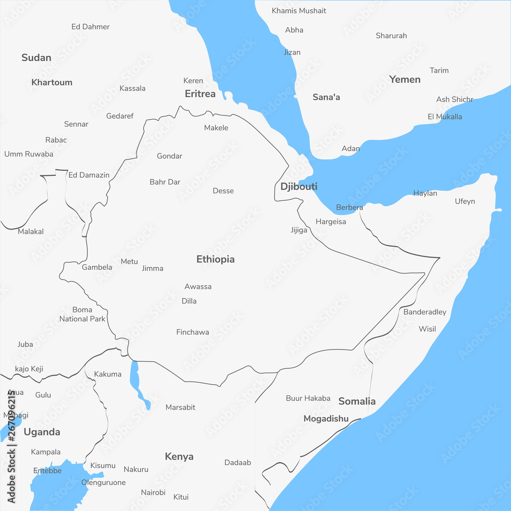 Detailed vector map Ethiopia.