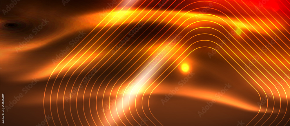 Obraz premium Neon square shapes lines on glowing light background