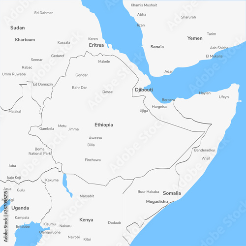 Detailed vector map Ethiopia.