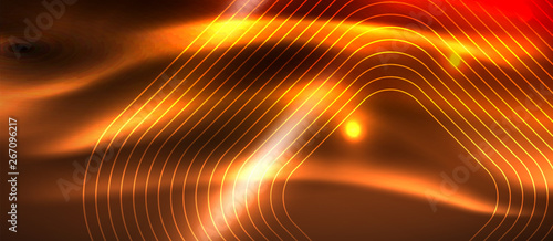 Neon square shapes lines on glowing light background