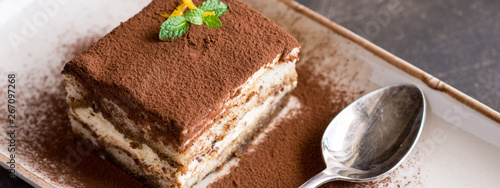 Tiramisu Cake Homemade Dessert with Mascarpone Cheese and Espresso Coffee