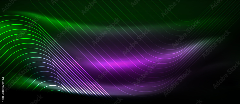 Dark background with neon glowing elements, shiny motion concept Dark background with neon glowing elements, shiny motion concept
