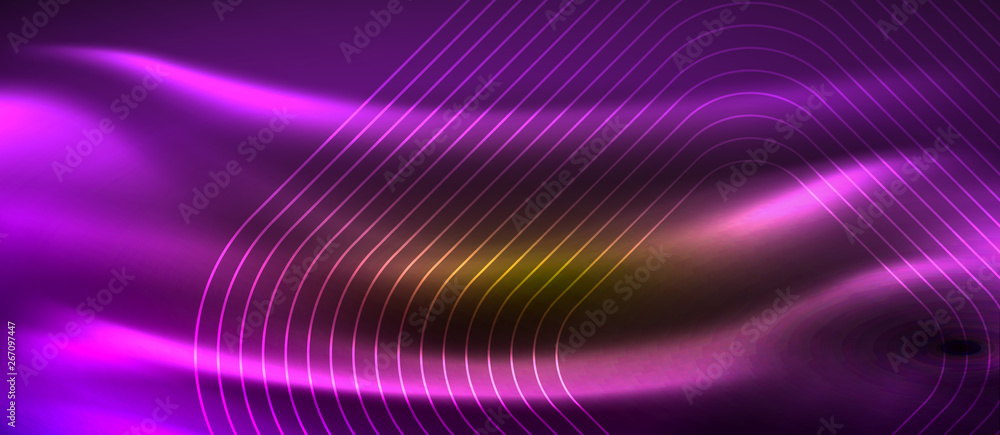 Neon square shapes lines on glowing light background Neon square shapes lines on glowing light background