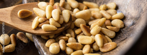 Toasted Pine Nuts. Organic Vegetarian Food.