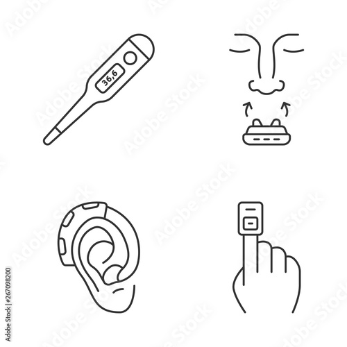 Medical devices linear icons set
