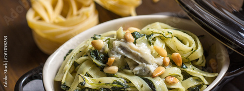Tagliatelle with Spinach, Pine Nuts and Gorgonzola Cheese