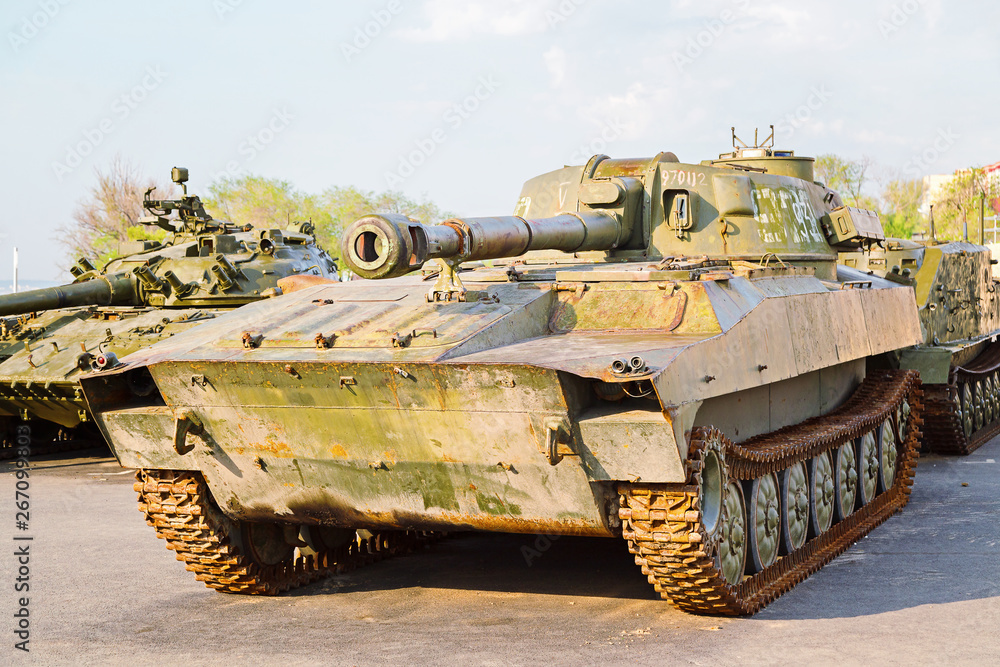 Old fighting Soviet tank. A look slightly with a side Old fighting Soviet tank. A look slightly with a side