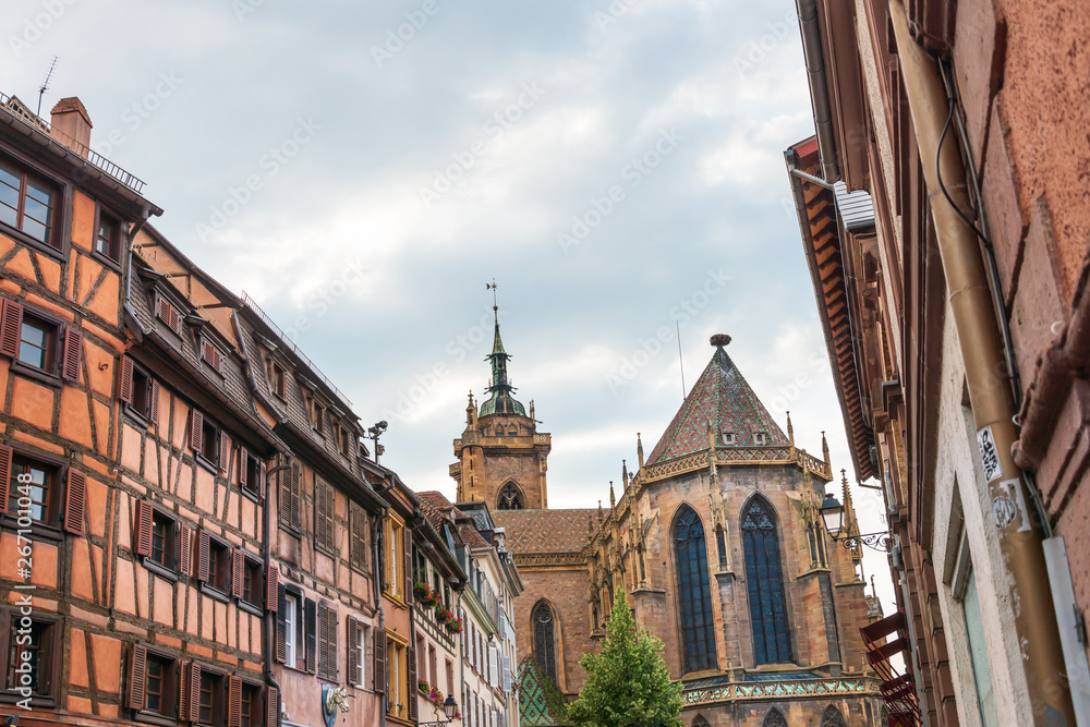Obraz premium COLMAR, FRANCE - June 29, 2018: Street view of downtown in Colmar, Alsace, France