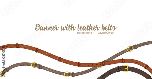 Valokuvatapetti Horizontal web banner with abstract pattern of hand-drawn sketch leather belt isolated on white background